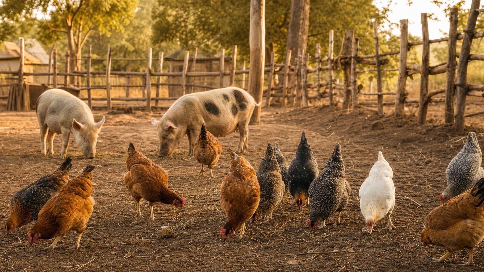 Livestock farm with poultry and pigs